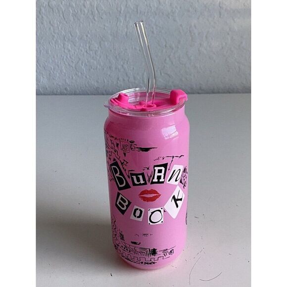 Mean Girls Burn Book Glass Tumbler Pink Drink Christmas With Glass Straw NEW - Picture 3 of 13
